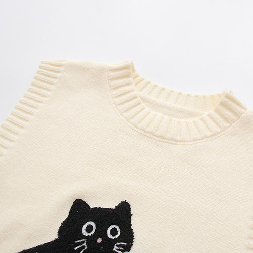 Dreiteiliges Set aus Strickweste, Bluse und Rock mit Rundhalsausschnitt und Katzenmotiv - image 6