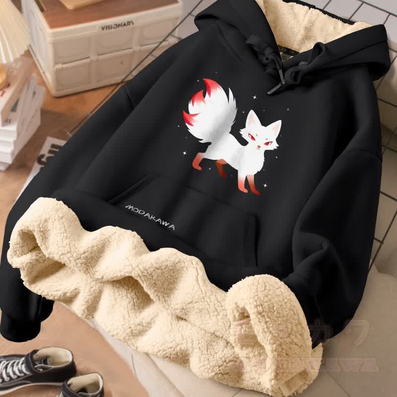 MODAKAWA Winterhoodie mit neunschwänzigem Fuchs-Motiv, dick gefüttert mit Fleece - Schwarz - 2XL - image 6