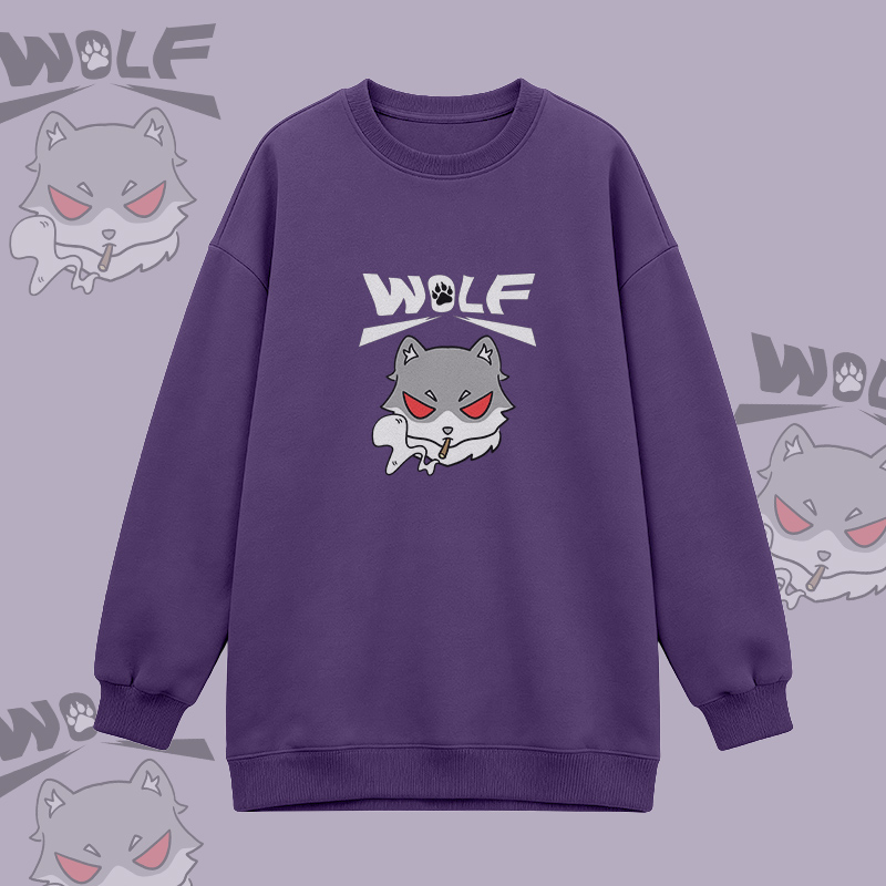 Modakawa Oversized Crewneck Sweatshirt mit Raucherwolf-Grafik - Purple - 3XL - image 5