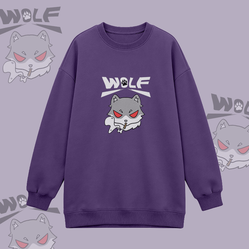 Modakawa Oversized Crewneck Sweatshirt mit Raucherwolf-Grafik - Purple - 3XL - image 5