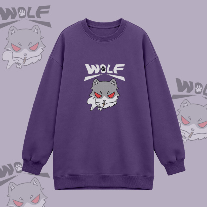 Modakawa Oversized Crewneck Sweatshirt mit Raucherwolf-Grafik - Purple - 3XL - image 5