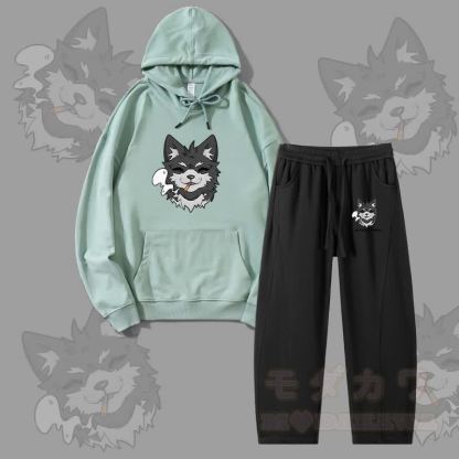 MODAKAWA Koda Smoking Puppy Grafik-Hoodie für Herren, Kordelzughose, zweiteiliges Set - Grün & Schwarz - 4XL - image 4
