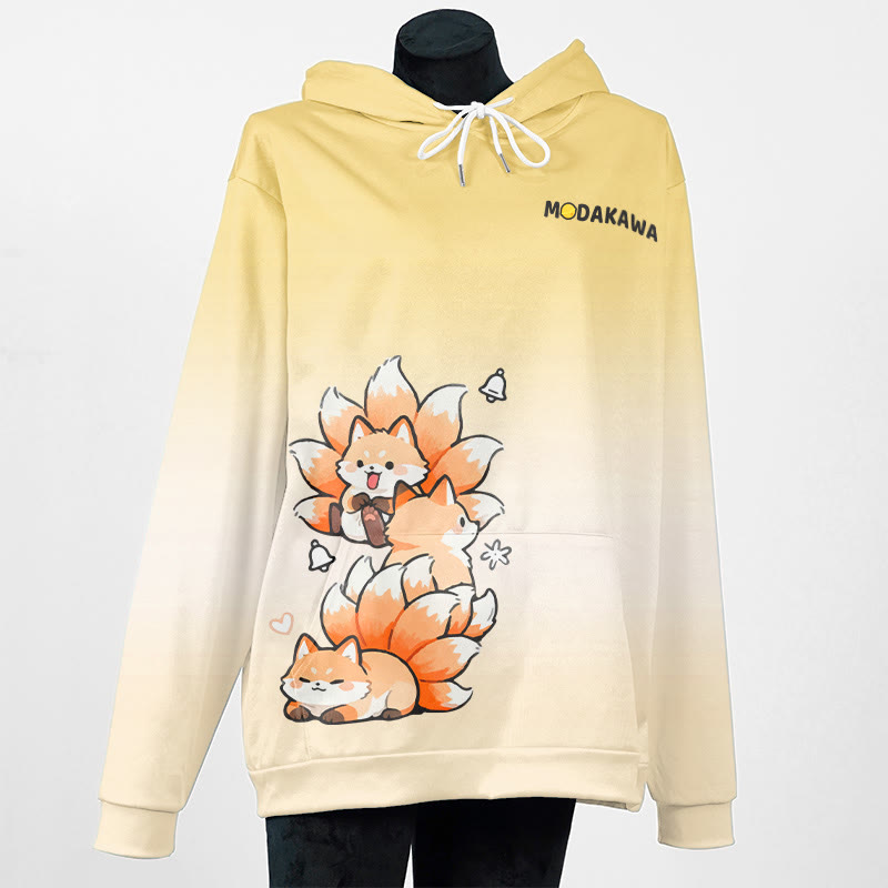 MODAKAWA Farbverlauf-Pullover-Hoodie mit neunschwänzigem Fuchs-Grafik - Yellow - 5XL - image 3