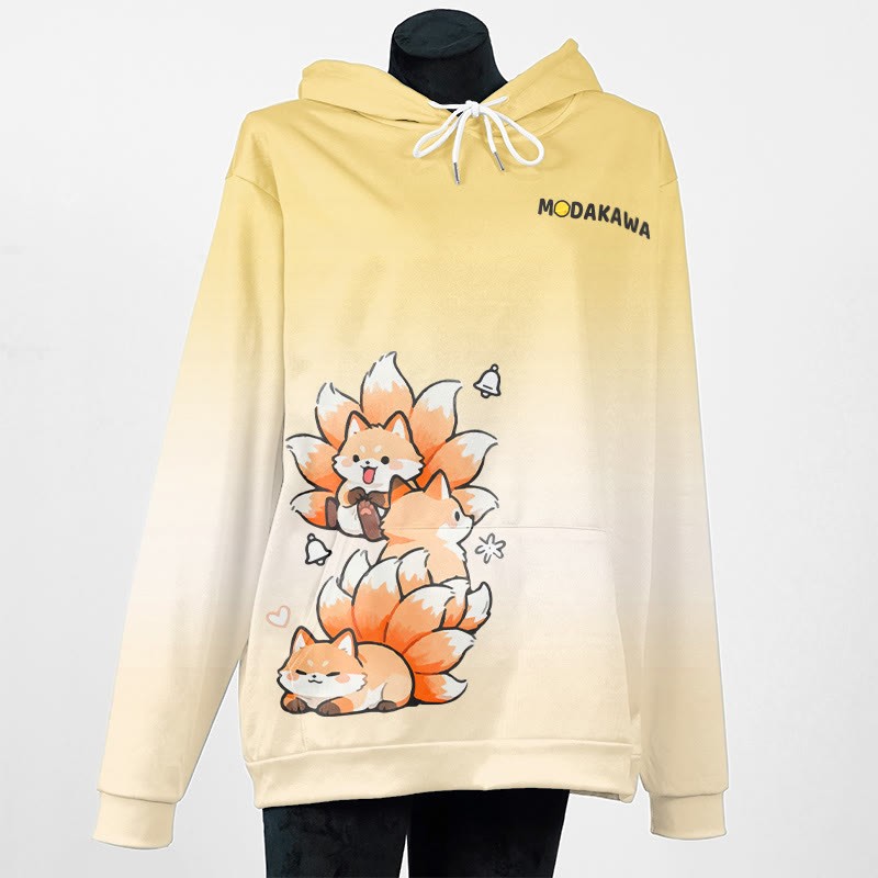 MODAKAWA Farbverlauf-Pullover-Hoodie mit neunschwänzigem Fuchs-Grafik - Yellow - 5XL - image 3