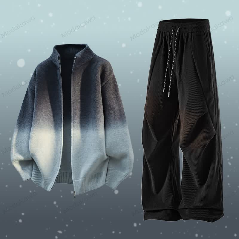 Zweiteiliges Set: Jacke mit Farbverlauf und Reißverschluss, Cordhose - Set H - 3XL - image 8