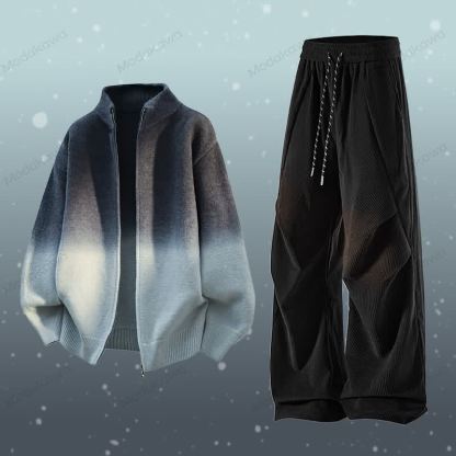 Zweiteiliges Set: Jacke mit Farbverlauf und Reißverschluss, Cordhose - Set H - 3XL - image 8