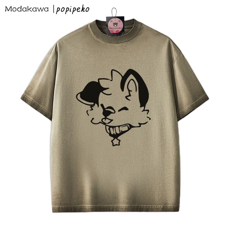 MODAKAWA X popipeko Puppy Graphic Unisex Vintage Washed T-Shirt - Brown - 2XL - image 4