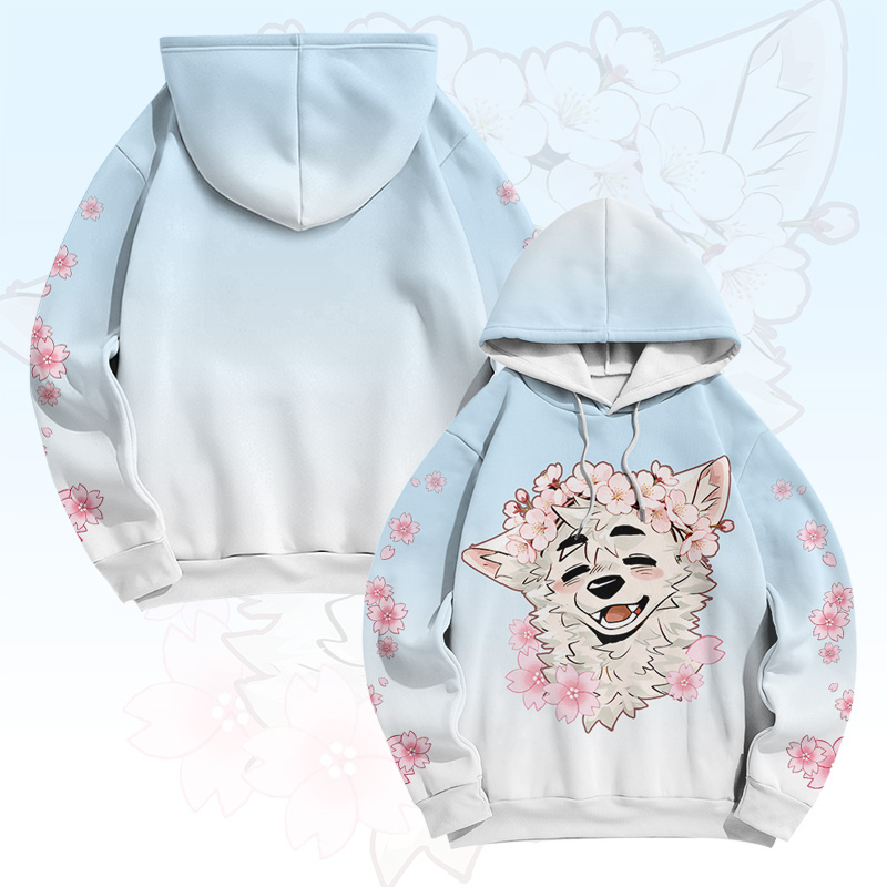 MODAKAWA X atka Sakura Fox Graphic Gradient Pullover Hoodie - Blue - 6XL - image 3