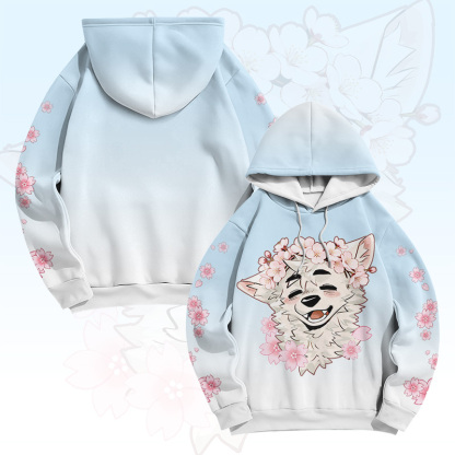MODAKAWA X atka Sakura Fox Graphic Gradient Pullover Hoodie - Blue - 6XL - image 3