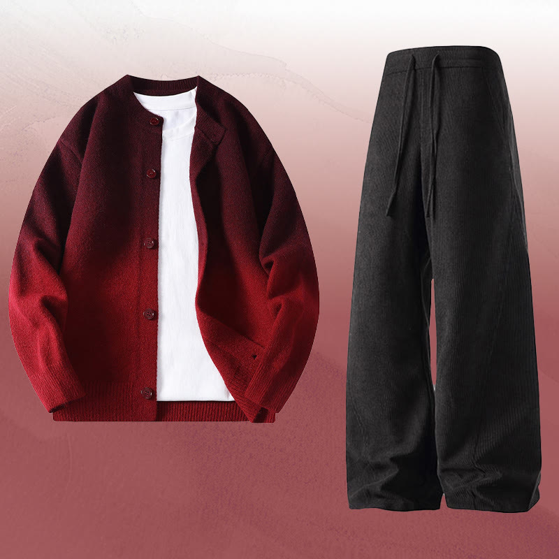 Zweiteiliger Cardigan mit Farbverlauf und Cordhose - Set H - 4XL - image 8