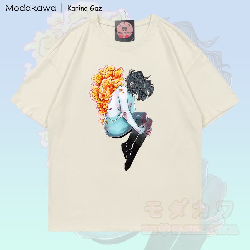 MODAKAWA X Karina Gaz Back Girl Grafik T-Shirt aus 100% Baumwolle - Hellbeige - 5XL - image 4
