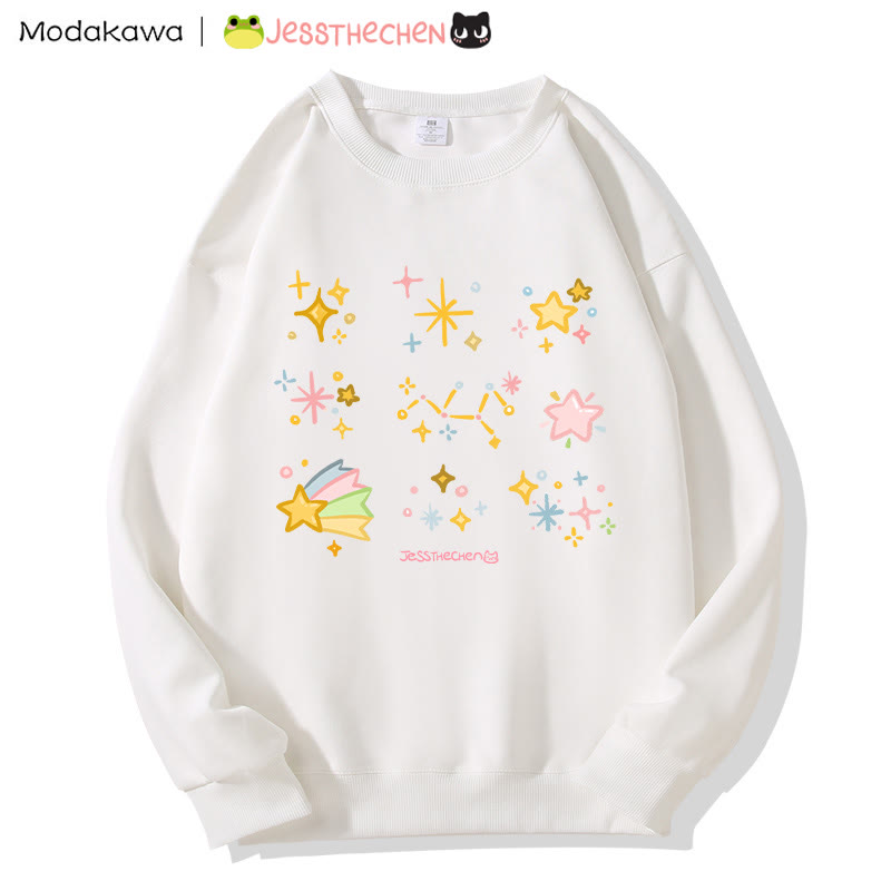 MODAKAWA X jessthechen Sweatshirt mit Sternenprint und Rundhalsausschnitt - White - 5XL - image 4