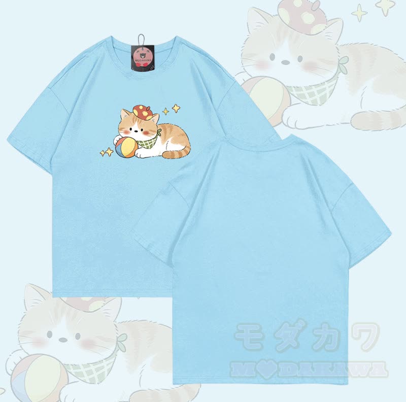 Modakawa T-Shirt aus 100 % Baumwolle mit Katzenmotiv - Himmelblau - 5XL - image 7