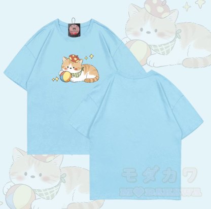 Modakawa T-Shirt aus 100 % Baumwolle mit Katzenmotiv - Himmelblau - 5XL - image 7