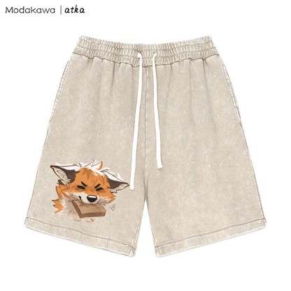 Shorts mit Fox Biting Bread-Grafik im Vintage-Look - Aprikose - 3XL - image 4