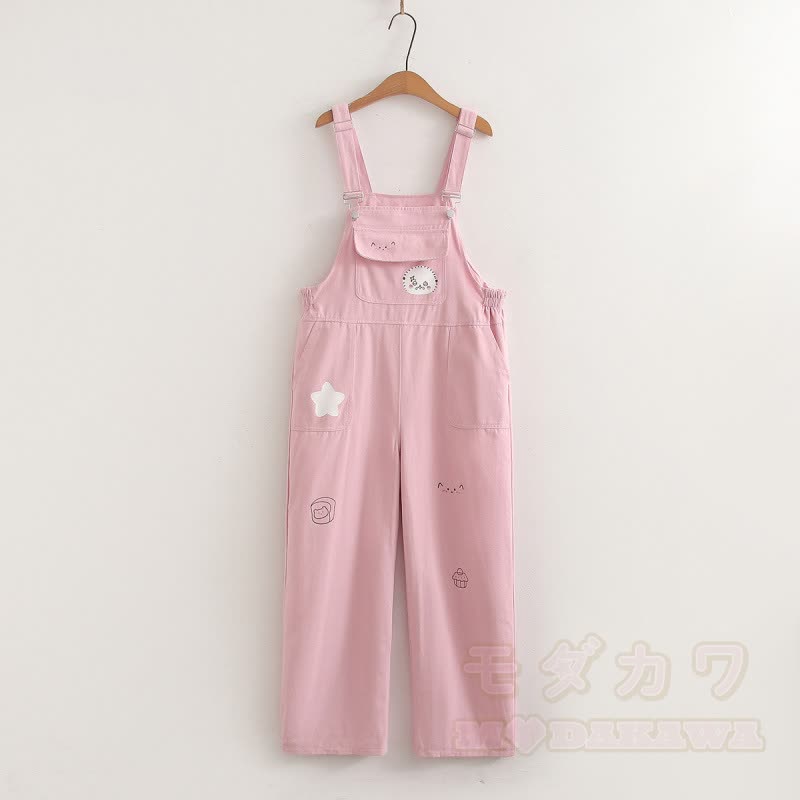 Zweiteiliges Set aus weißem Kurzarm-T-Shirt im College-Stil mit Print und weitem Bein sowie bedruckter Latzhose. - Rosa Overalls - XL - image 10