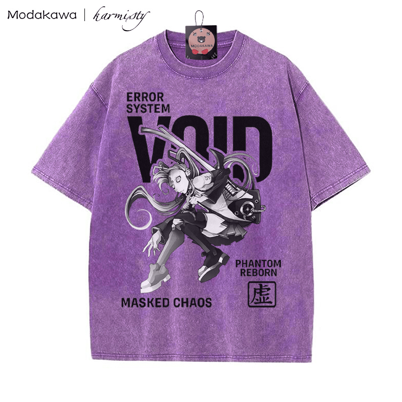 Masked Girl Grafik Unisex Vintage Washed T-Shirt - Lila - 5XL - image 6