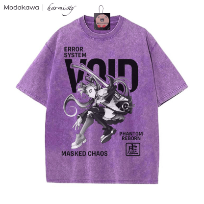 Masked Girl Grafik Unisex Vintage Washed T-Shirt - Lila - 5XL - image 6