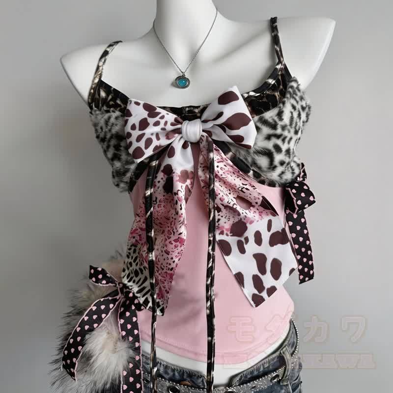 Y2K Leopardenmuster-Cami-Top mit Schleife - Rosa - L - image 5