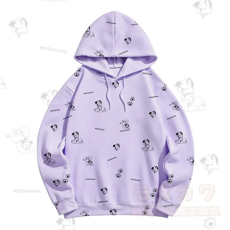 MODAKAWA Kapuzenpullover mit Cartoon-Hunde-Allover-Print - Lila - 5XL - image 9