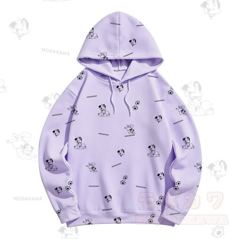 MODAKAWA Kapuzenpullover mit Cartoon-Hunde-Allover-Print - Lila - 5XL - image 9