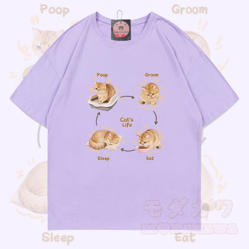 Modakawa T-Shirt mit Katzenleben-Motiv, 100 % Baumwolle - Hellviolett - 5XL - image 3