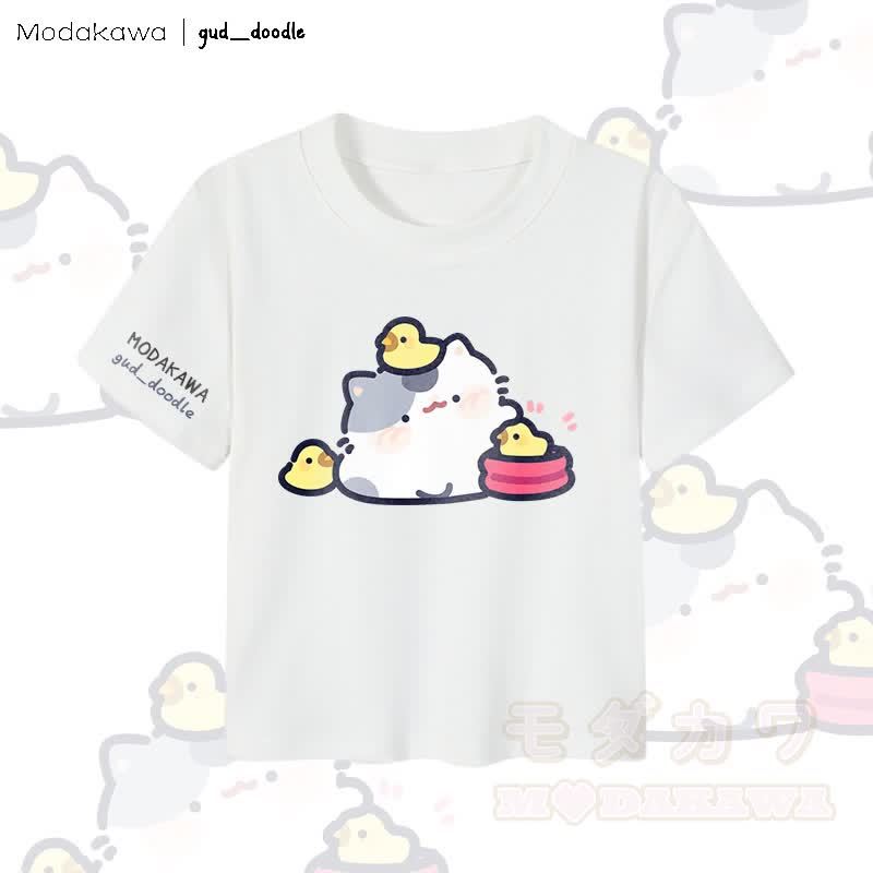 MODAKAWA x gud_doodle Kitty Chick Grafik Damen Cropped T-Shirt 92% gekämmte Baumwolle - Weiß - XL - image 4