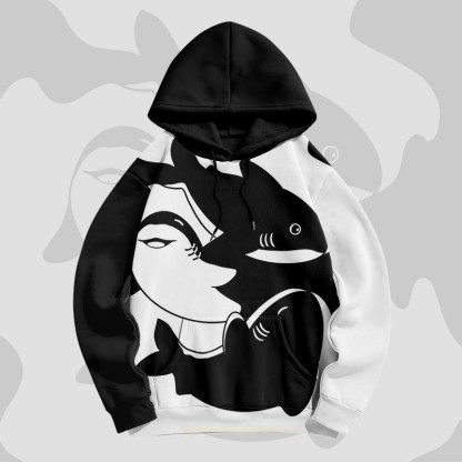 MODAKAWA Pullover-Hoodie mit Hai-Grafik und Farben -Print - Black - 5XL - image 5