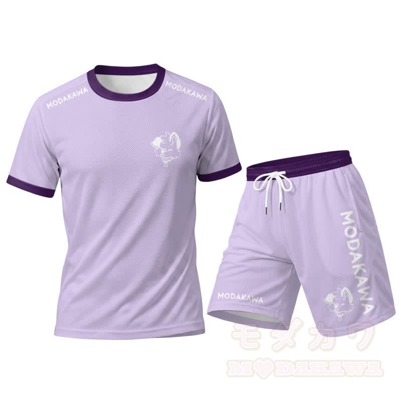 MODAKAWA X popipeko Herren-Sport-T-Shirt mit Welpenmotiv und passender Shorts mit Kordelzug - Lila Set - 5XL - image 14
