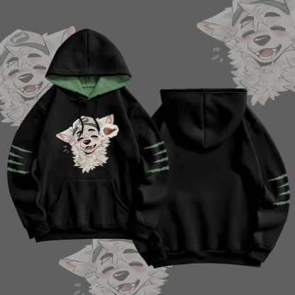 MODAKAWA X atka Fox Wants Meat Graphic All Over Print Pullover Hoodie - Black&Green - 8XL - image 4