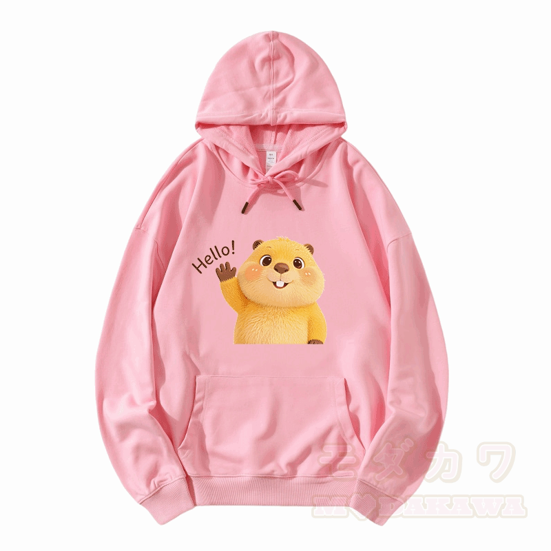 HELLO Capybara Grafik Modakawa Lockerer Baumwollmisch-Hoodie - Rosa - 5XL - image 4