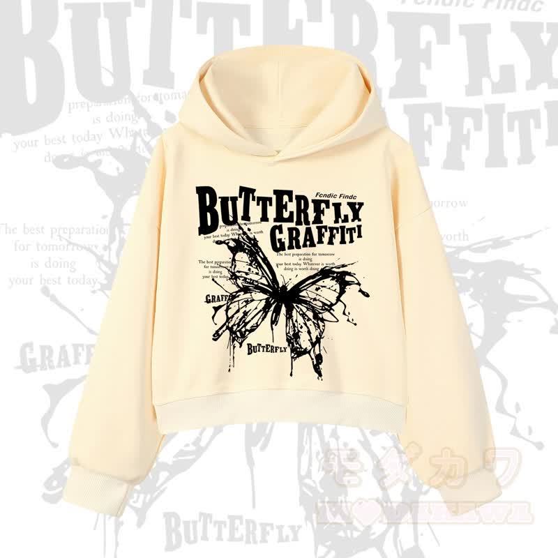MODAKAWA BUTTERFLY GRAFFITI Cropped Cotton Hoodie - Gelb - 3XL - image 9