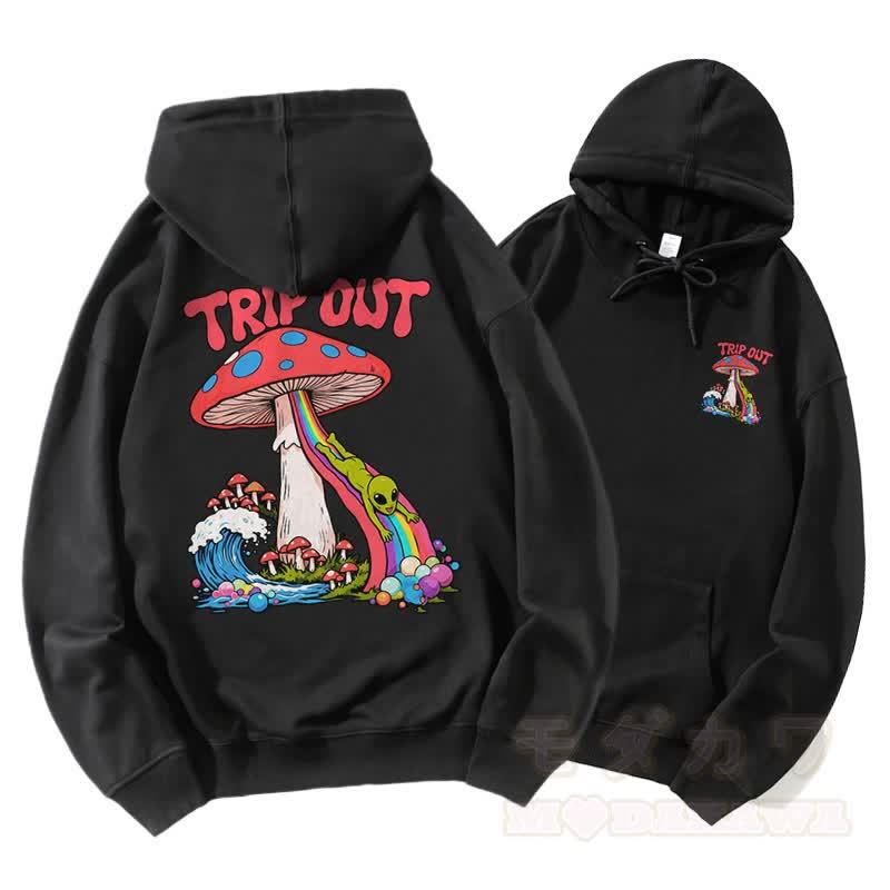 TRIP OUT Alien Sliding Down Regenbogen Pilz Grafik Paar Passender Hoodie - Schwarz - 5XL - image 5