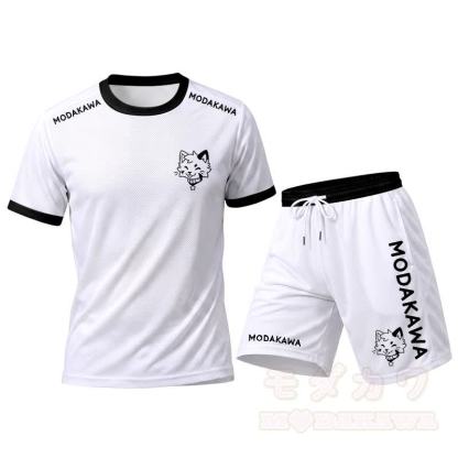 MODAKAWA X popipeko Herren-Sport-T-Shirt mit Katzenmotiv und passender Shorts mit Kordelzug - Weißes Set - 5XL - image 15