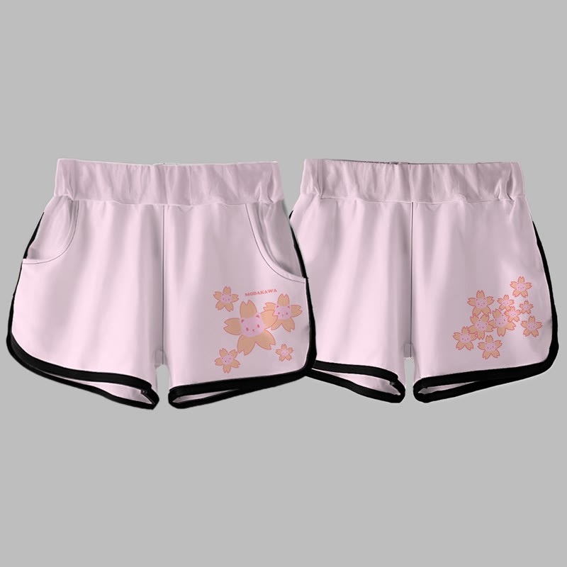 Modakawa Sakura Bear Letter Print Casual Shorts - Pink - 5XL - image 6