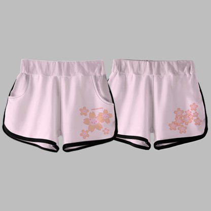 Modakawa Sakura Bear Letter Print Casual Shorts - Pink - 5XL - image 6