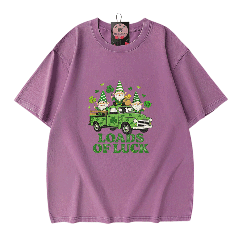 Lucky LOADS OF LUCK St. Pakrit's Day Grafik Modakawa Vintage gewaschenes T-Shirt aus 100% Baumwolle - Purple - 5XL - image 6