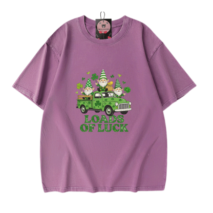 Lucky LOADS OF LUCK St. Pakrit's Day Grafik Modakawa Vintage gewaschenes T-Shirt aus 100% Baumwolle - Purple - 5XL - image 6