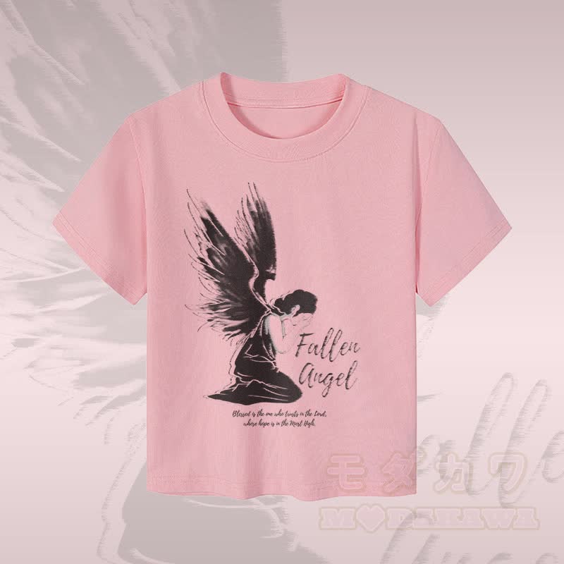 MODAKAWA Damen-Crop-Top mit „Fallen Angel“-Grafik, 92 % gekämmte Baumwolle - Rosa - XL - image 3