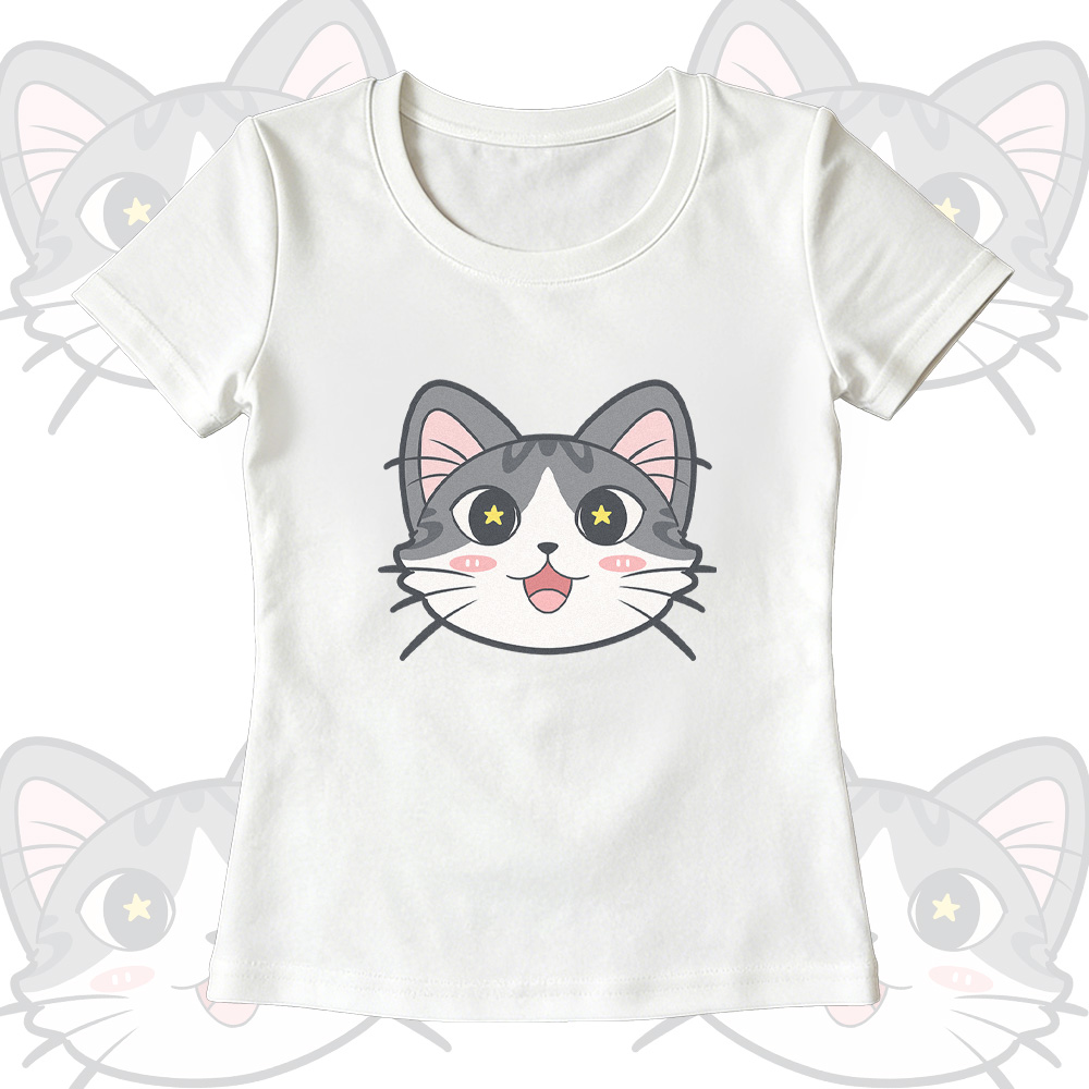 Modakawa-Outfit mit Katzenmotiv, U-Ausschnitt-T-Shirt und weitem Bein - White T-shirt - XL - image 4