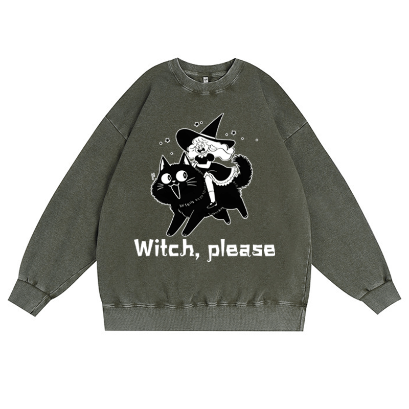 WITCH PLEASE Unisex Vintage Gewaschenes Sweatshirt Halloween Grafik Crewneck Pullover - Dunkelgrün - 3XL - image 4
