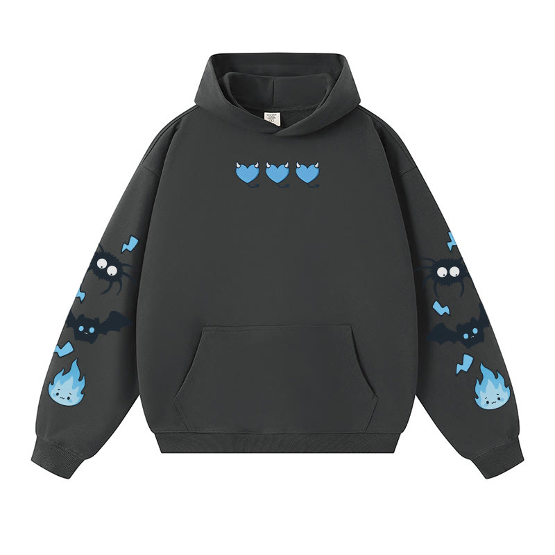 Schrulliger Kapuzenpullover mit Spinnen-/Fledermaus-/Flammen-Grafik, warm, dick - Dark Grey - 3XL - image 6