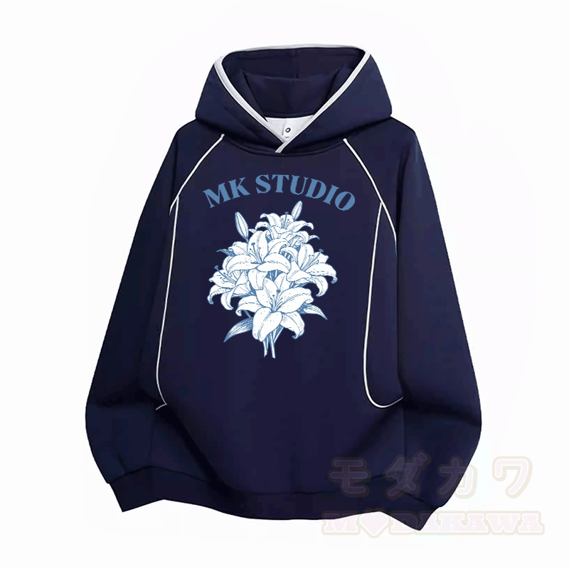 Pretty Lily Graphic Modakawa Raglan Sleeve Oversized Pullover Hoodie - Purpurblau - 3XL - image 4