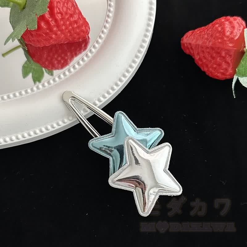 Süße Y2K-Glitzerstern-Entenschnabel-Haarspangen - Blauer geschichteter Stern - image 10