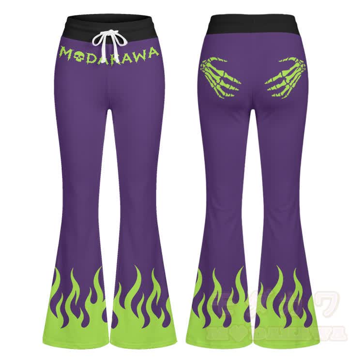 Totenkopf-Hand-Grafik Crop-Tanktop Sport Top Schlaghose Modakawa passendes Outfit - Lila Hose - 2XL - image 7