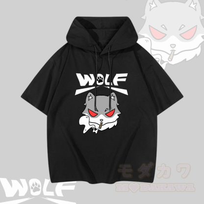 MODAKAWA Smoking Wolf Grafik-Kurzarm-Hoodie - Schwarz - 3XL - image 4