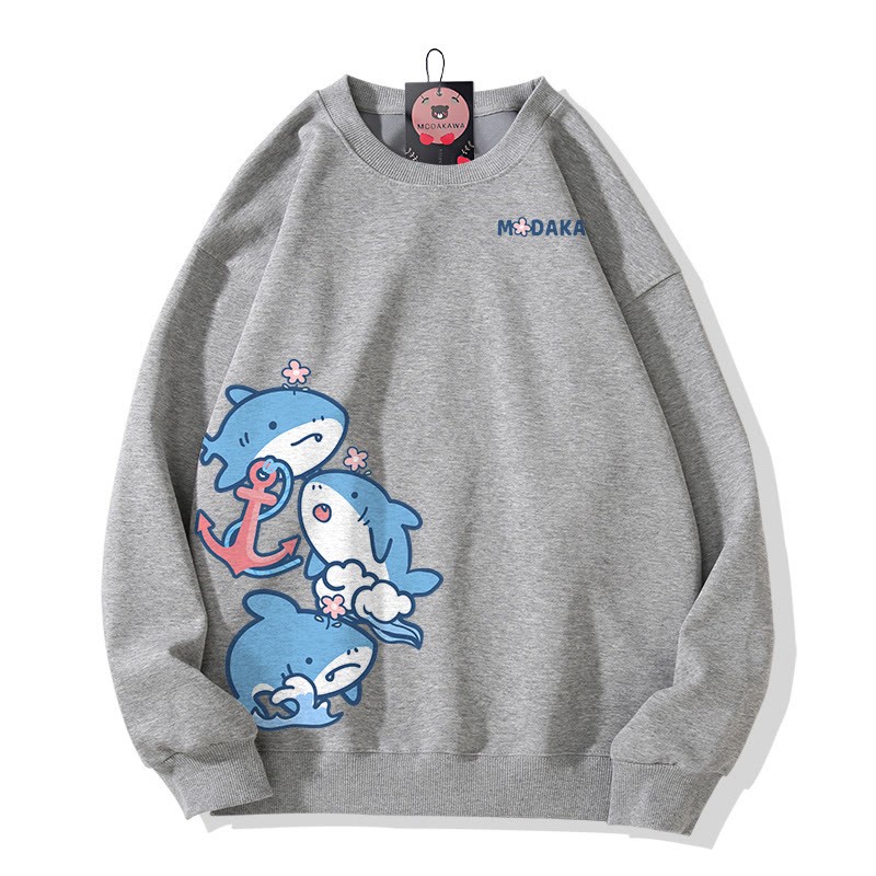 MODAKAWA Sweatshirt mit gestapeltem Hai-Motiv - Grey - 5XL - image 3