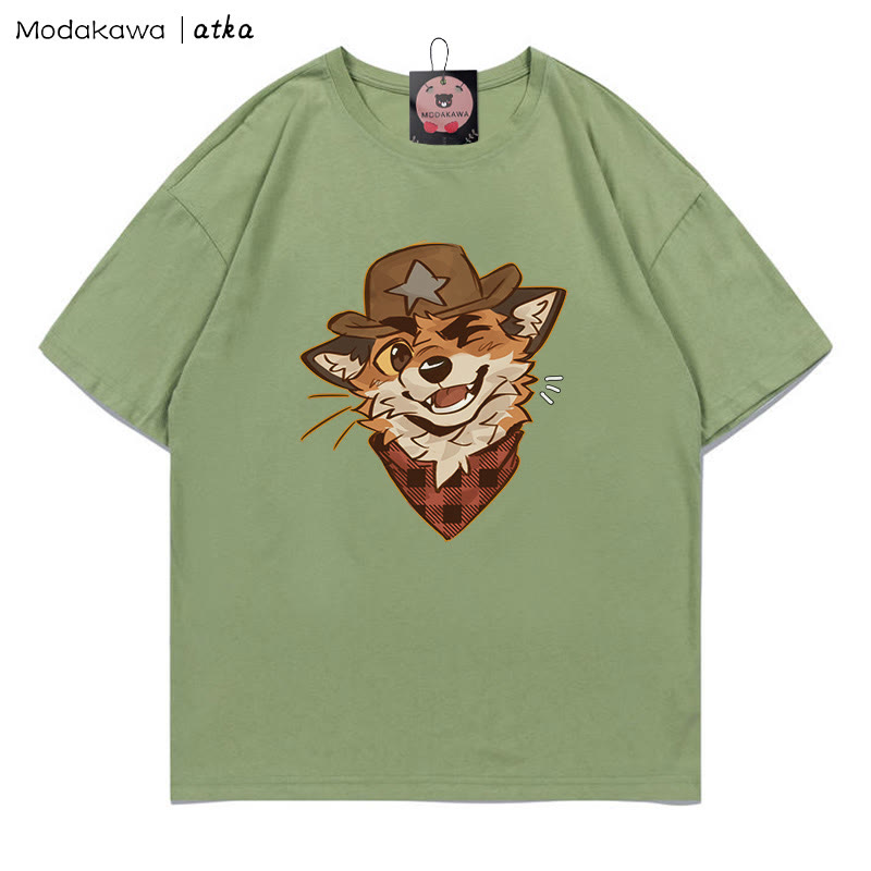 MODAKAWA X atka Cowboy Fox Winking Graphic T-Shirt  - Green - 5XL - image 7