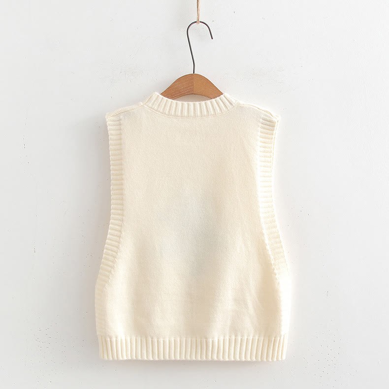 Dreiteiliges Set aus Strickweste, Bluse und Rock mit Rundhalsausschnitt und Katzenmotiv - image 7