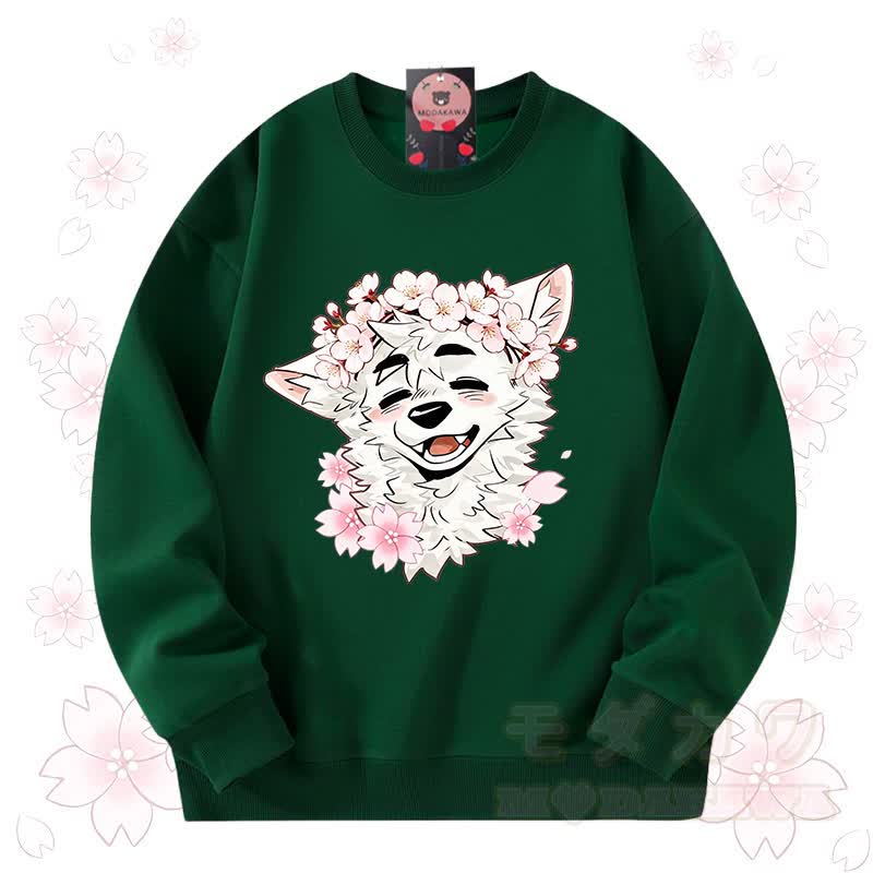 MODAKAWA X atka Sakura Wolf Graphic Unisex Sweatshirt - Grün - 3XL - image 13